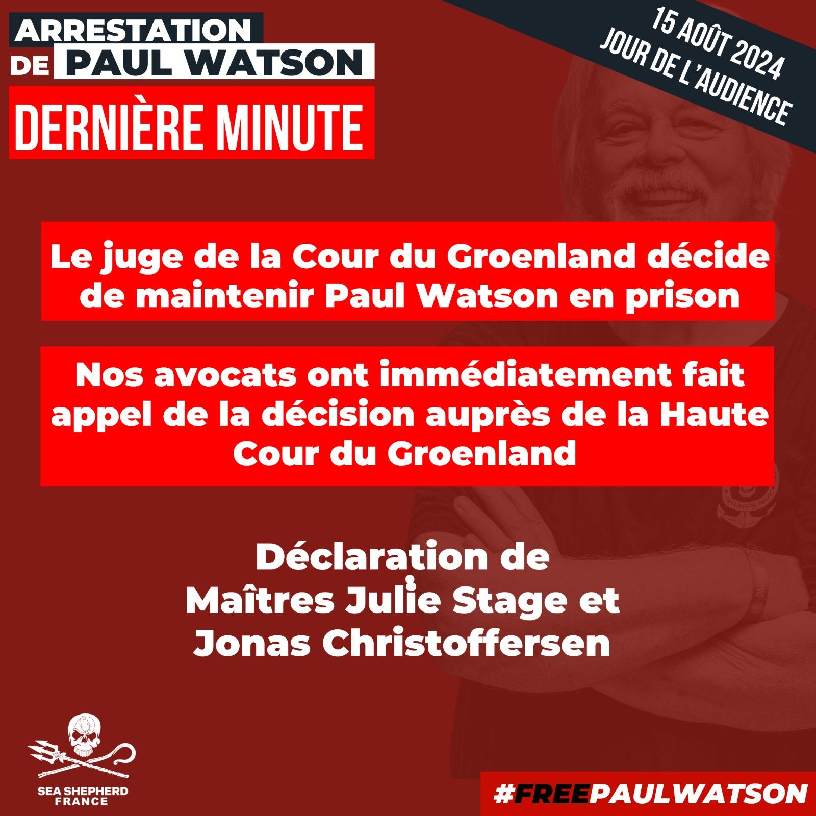 Paul Watson extradition japon Groenland juge prison